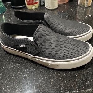 Lightly worn leather perforated vans slip ons. Great condition. Size 9.5 women